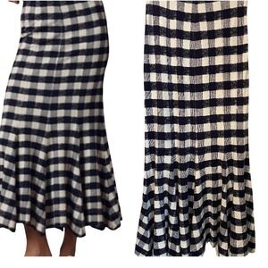 Maeve NWOT Navy Gingham Fit & Flare Maxi Skirt Size S Stretchy Viscose Knit